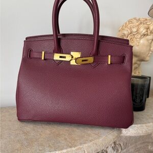 Birkin Inspired 30 Burgundy Vintage Vegan Leather